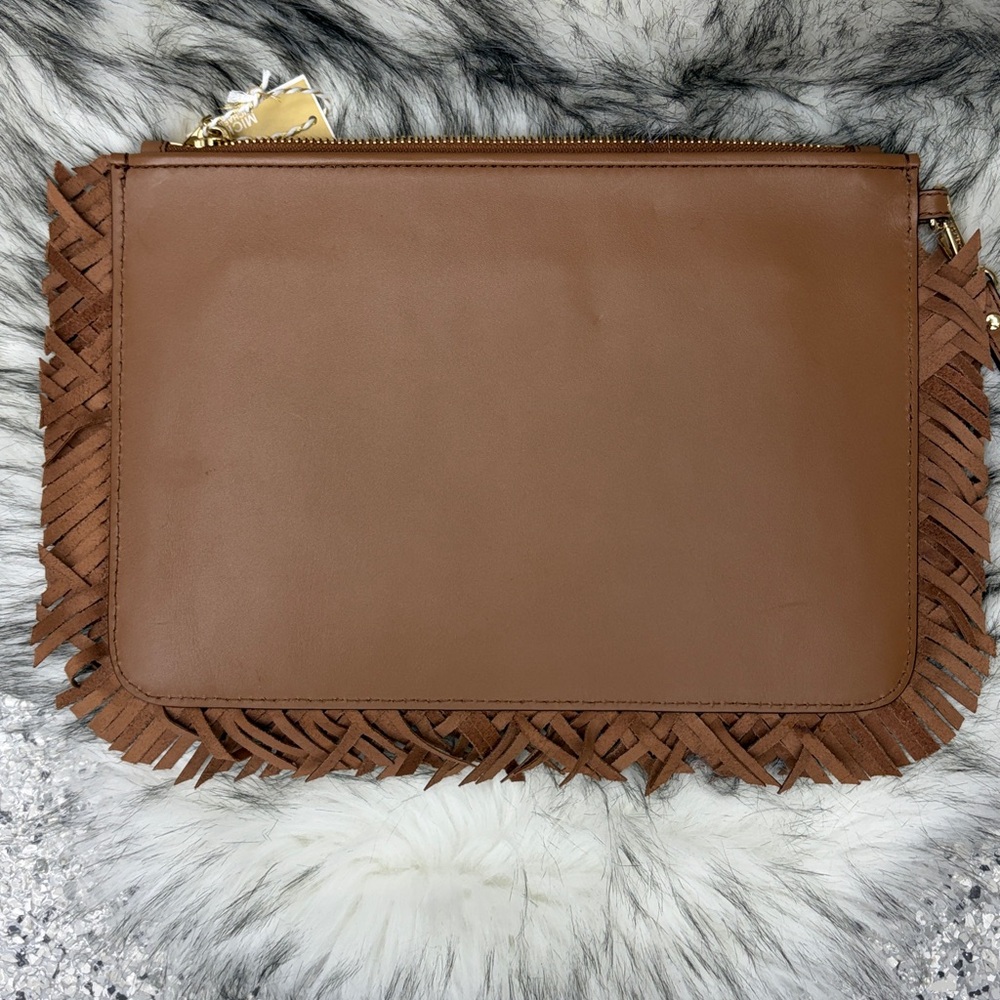 Michael Kors jet set Tan Woven leather large Fringe Clutch wristlet - Picture 7 of 9